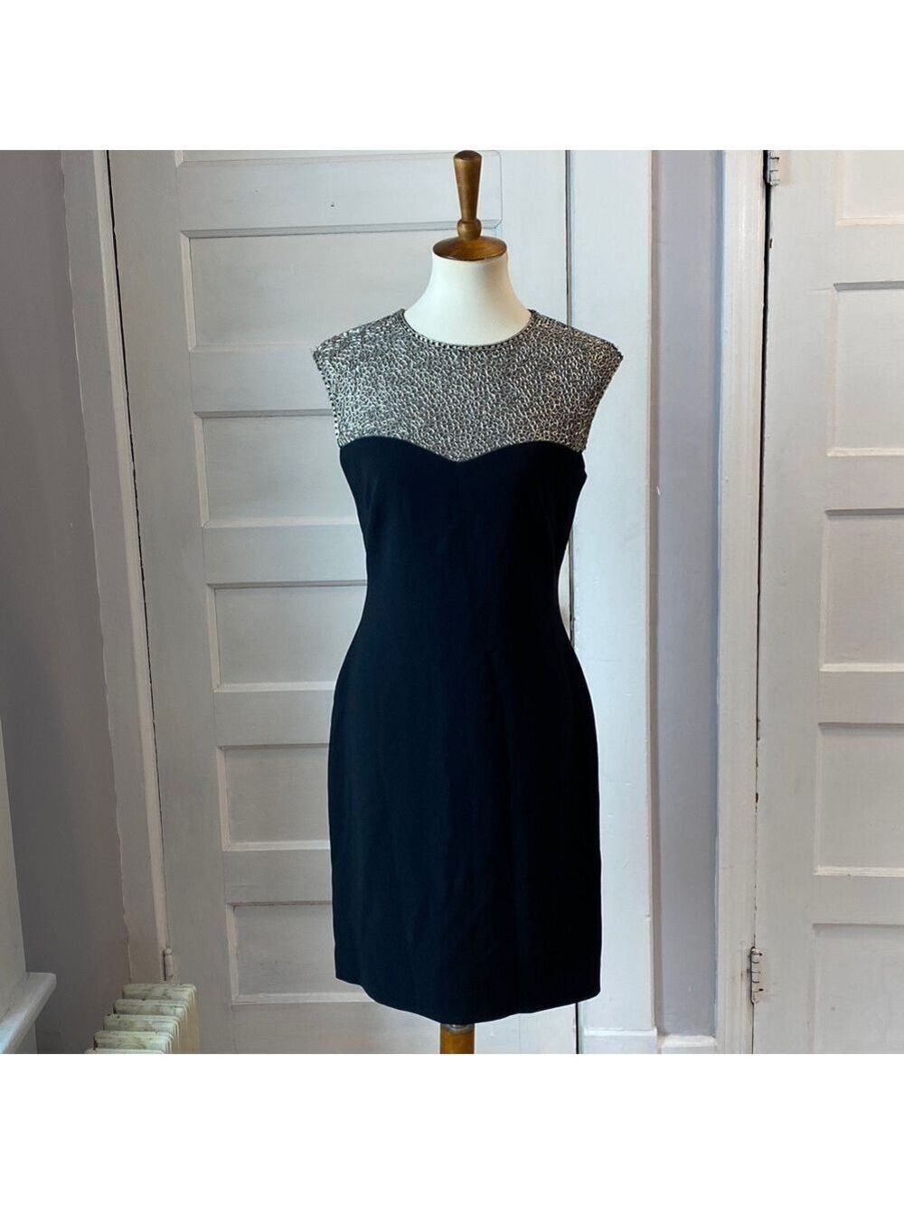 Pamella Roland Vintage Black Beaded Cocktail Dress, Size 8